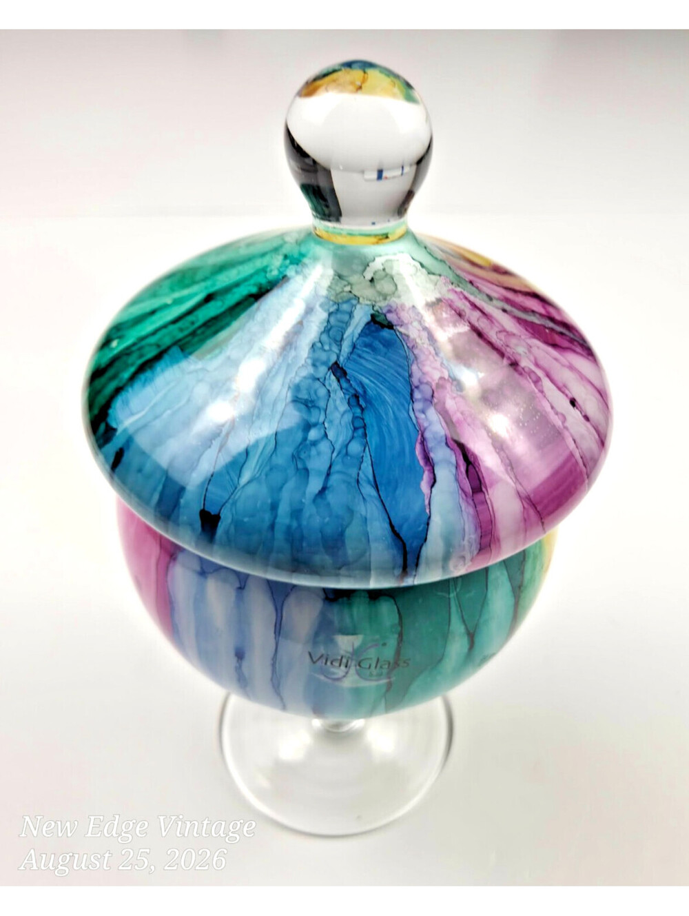 Vidi Glass S.r.l. Art Glass Footed Candy Dish Covered Multicolor Italy VTG